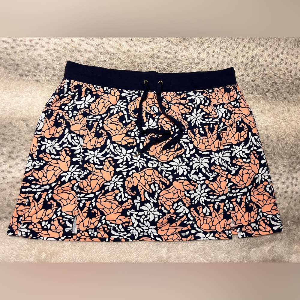 CROWN IVY Beach Skort Elephant Print Pull On Skirt/Shorts Pockets Womens L NWOT